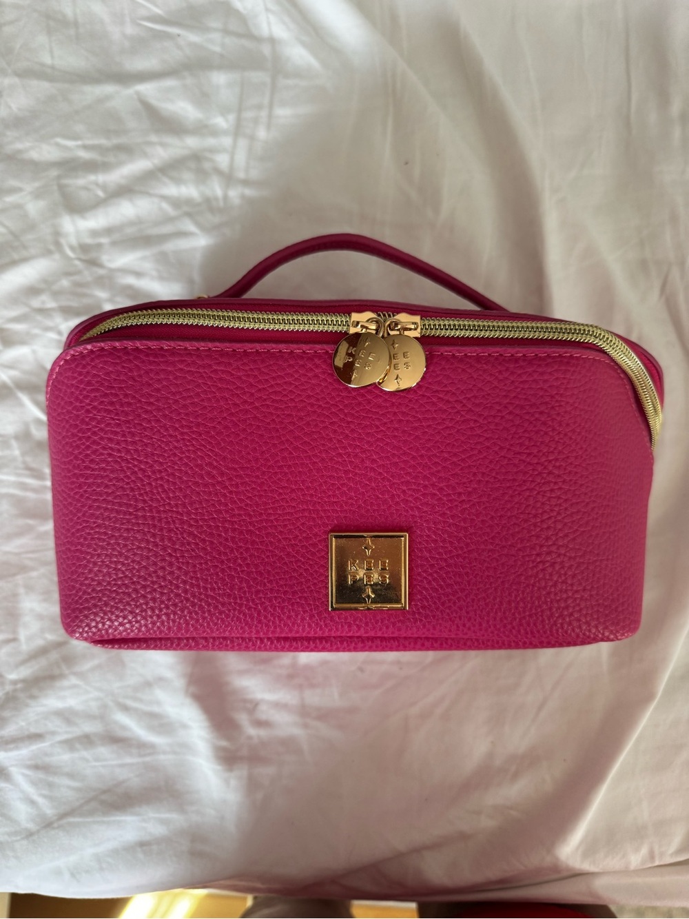 Pink Pebbled Leather Top-Handle Cosmetic Case